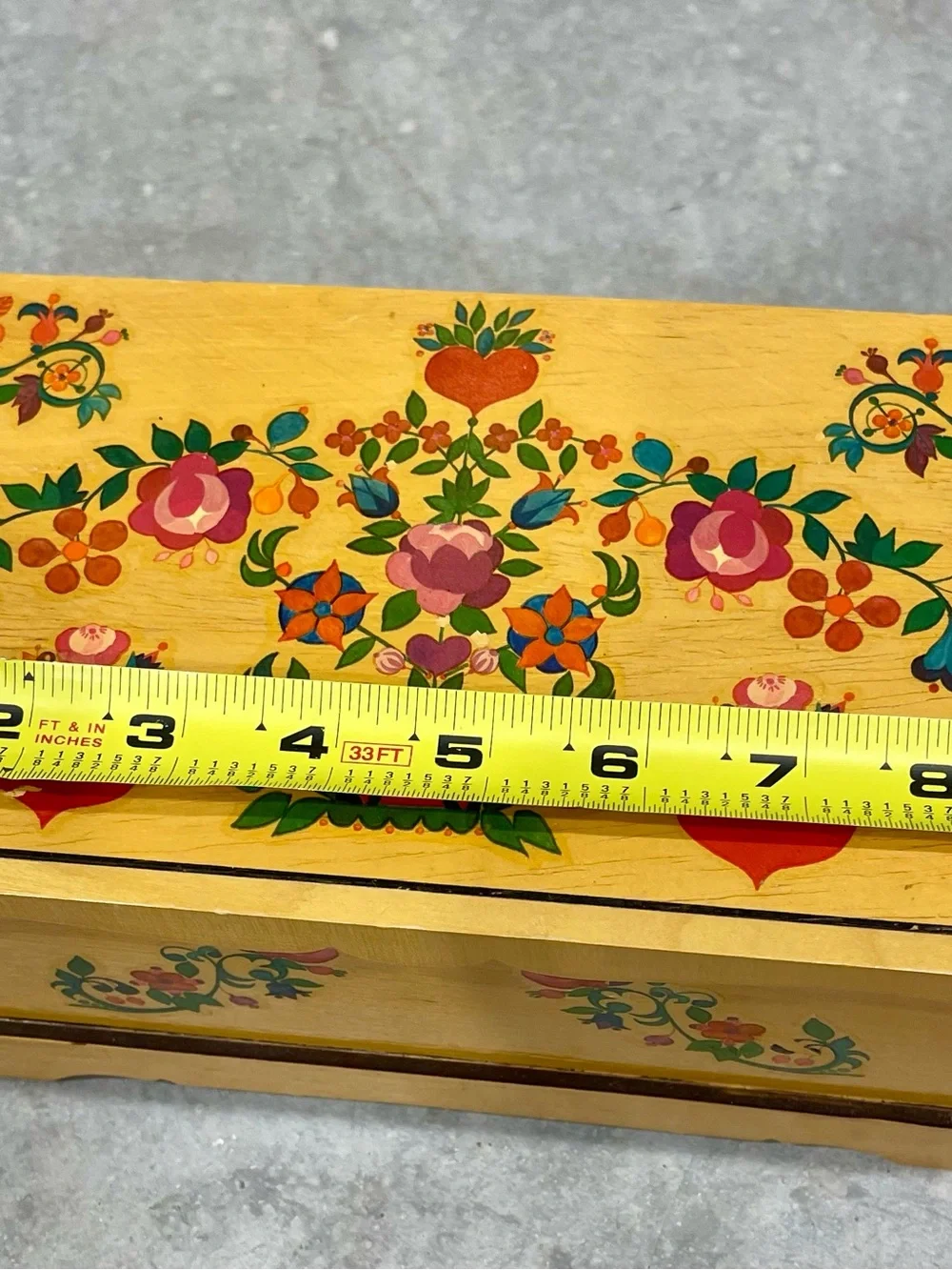 Trinket Jewelry Box- Thorens -Floral Wooden Treasure Made Switzerland*see desc.